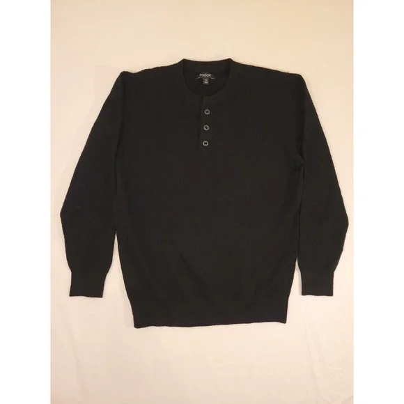 Proof 72 Hour Henley Sweater Mens XL Merino Wool Blend Black Waffle Knit All Day