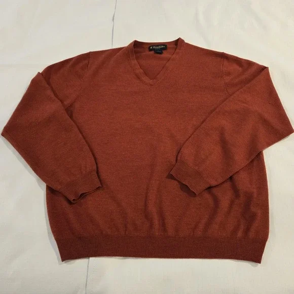 Brooks Brothers Men's Stretch‎ Merino Wool Blend Orange Brown Pullover Sweater L