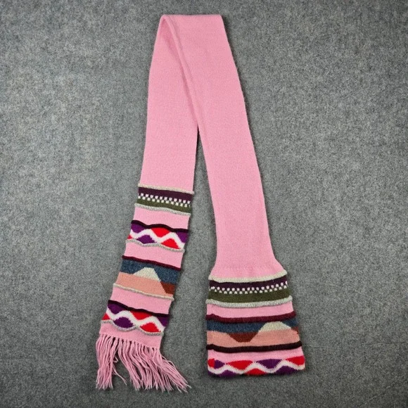 Inti Sol Alpaca Superfine Scarf Womens OS Pink 3D Geometric Knit Fringe Boho