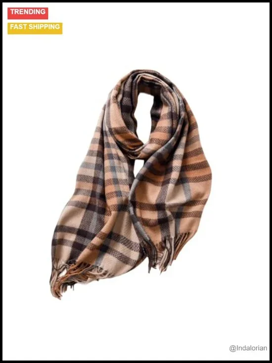 Super Soft Cashmere Feel Plaid Fringe Shawl Wrap Scarf