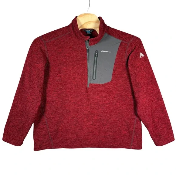 Eddie Bauer First Ascent Pullover Mens XL Red 1/4 Zip Fleece Jacket‎ Mock Neck