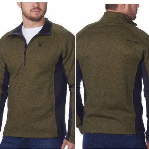 Spyder Men's Olive Green Black Quarter-Zip Fleece Lined Pullover Shirt Jacket M