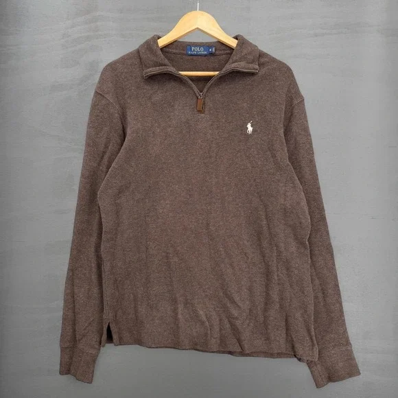 Polo Ralph Lauren Quarter Zip Sweater Pullover Brown Pima Cotton Blend Medium