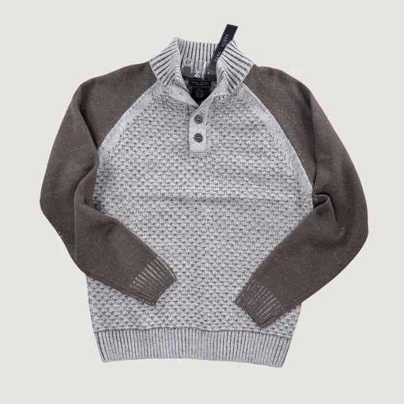 Park Slope Mock Neck Sweater Mens Large Brown Tan NEW Button Textured Pullover