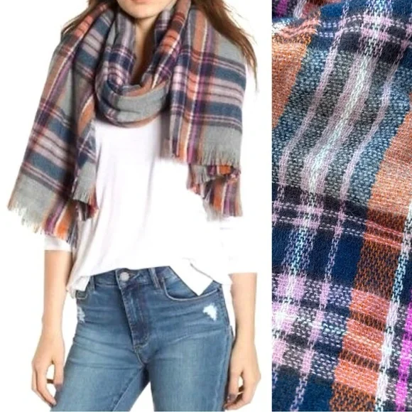 Shiraleah Chicago Grey Orange Plaid Autumn Scarf Wrap