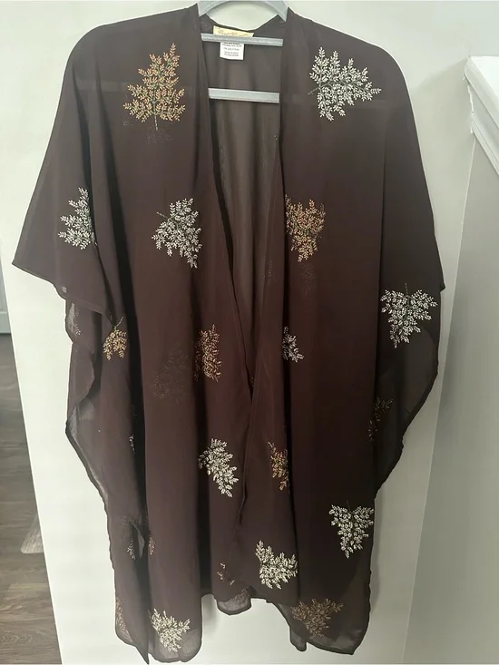 Sweet Magnolia Embroidered Kimono Shawl Cover-Up, One Size