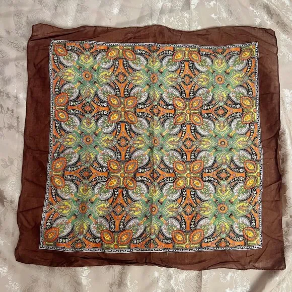 Vintage Brown Scarf Orange Green Designs 19