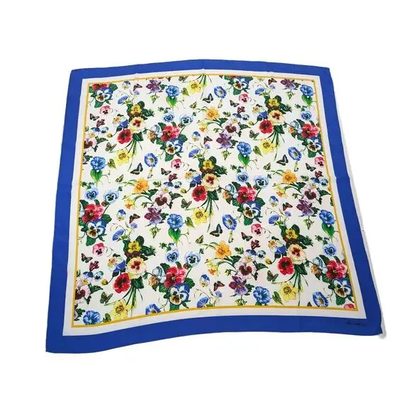 Louis Dell'Olio Scarf Floral Print Square Colorful Foulard Hair Neck