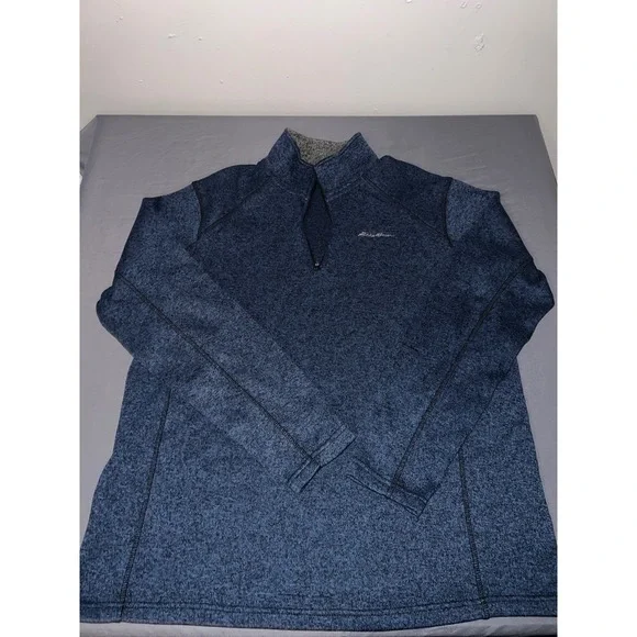 Eddie Bauer Mens XL Blue Marl Quarter Zip Pullover Sweater