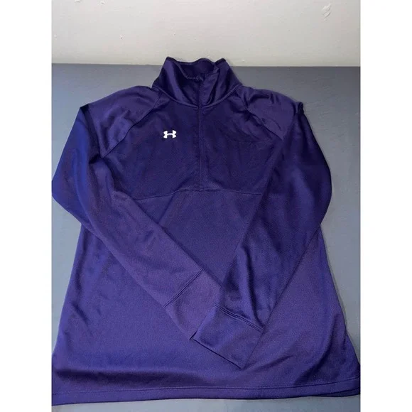 Under Armour Mens XL Allseasongear Quarter Zip Pullover Purple Semi-Fitted Top