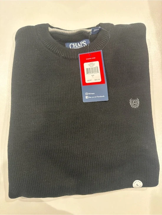 Chaps Men's Black Crewneck Sweater with Crest