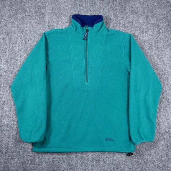 LL Bean Fleece Pullover Mens Large Teal 1/4 Zip Mock Neck Gorpcore 90s Vintage