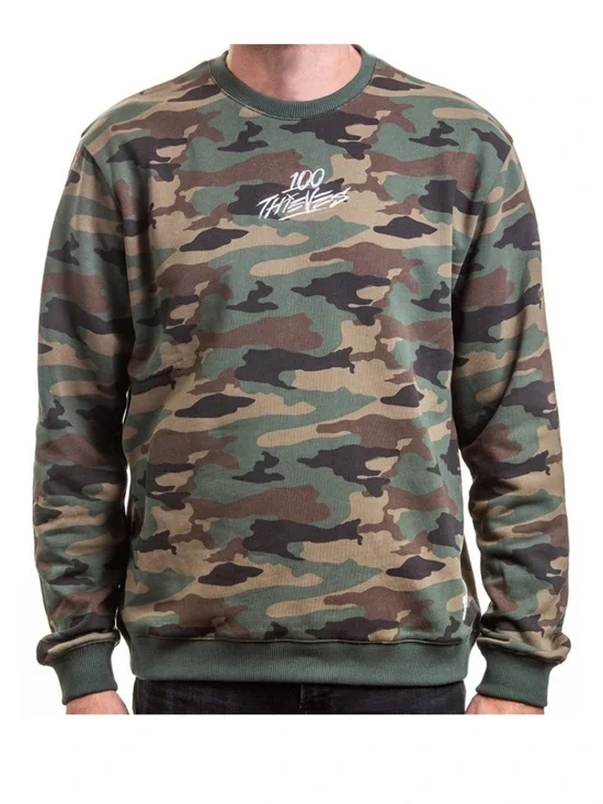 100 Thieves Woodland Camo Crewneck Sweatshirt Size Medium