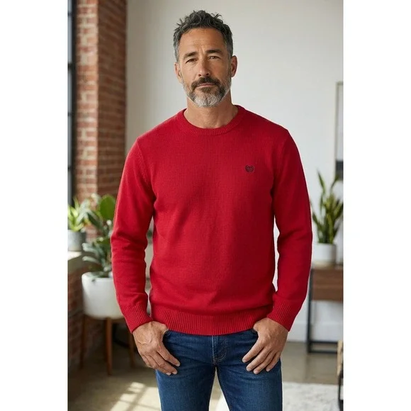 #003 Chaps Mens Crewneck Cotton Sweater Red Long Sleeve Pullover XXL 639K00 NEW