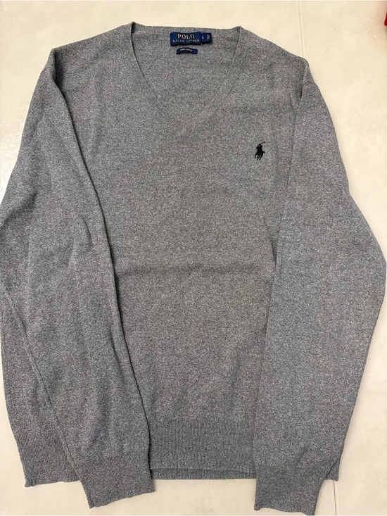 Ralph Lauren Men's Heather Gray V-Neck Sweater Pima cotton