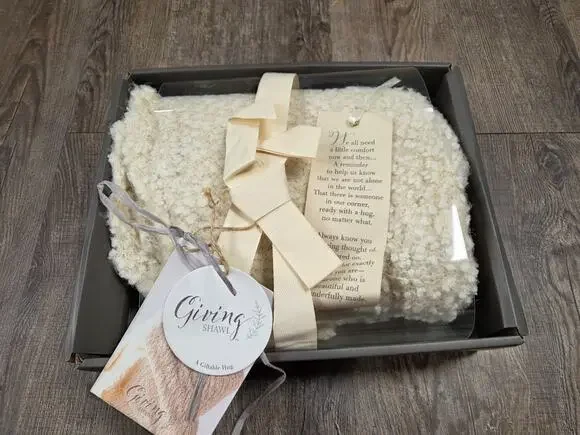 DEMDACO Cream Giving Shawl 100% Nylon-NWT In Box Cozy Soft Shawl Giftable Hug