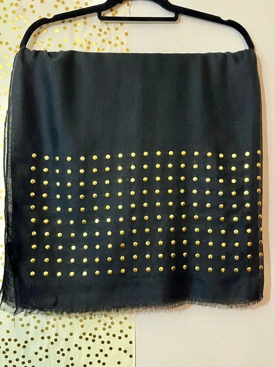 Black and Gold Studded Shawl Wrap Raw Hem