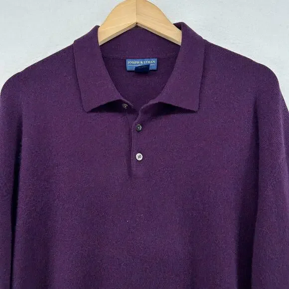 JOSEPH & LYMAN Sweater Mens XXL 100% Cashmere Polo Golf Jumper Pullover Purple