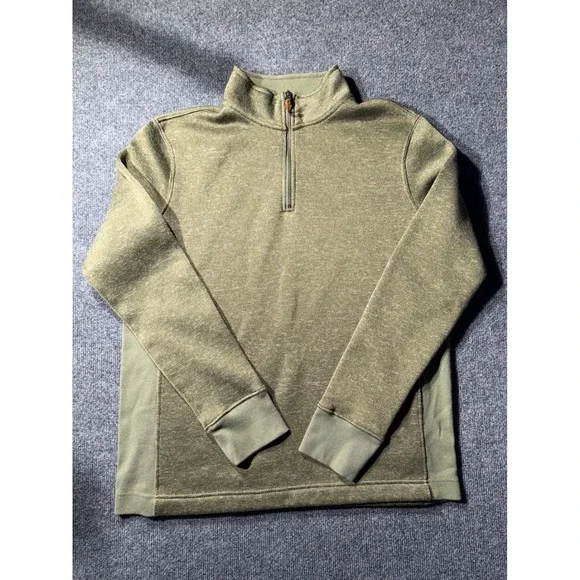 Merona Mens Quarter Zip Pullover Olive Green Heather Fleece Sweater Size Large