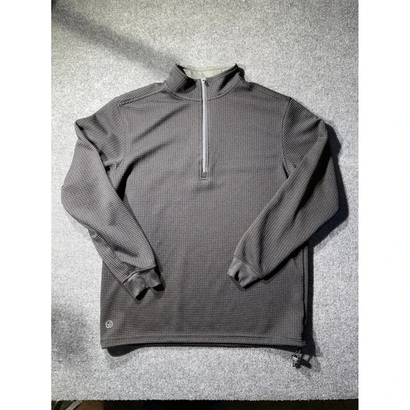 Straight Down Mens Large Gray Waffle Knit Quarter Zip Pullover Golf Fleece L