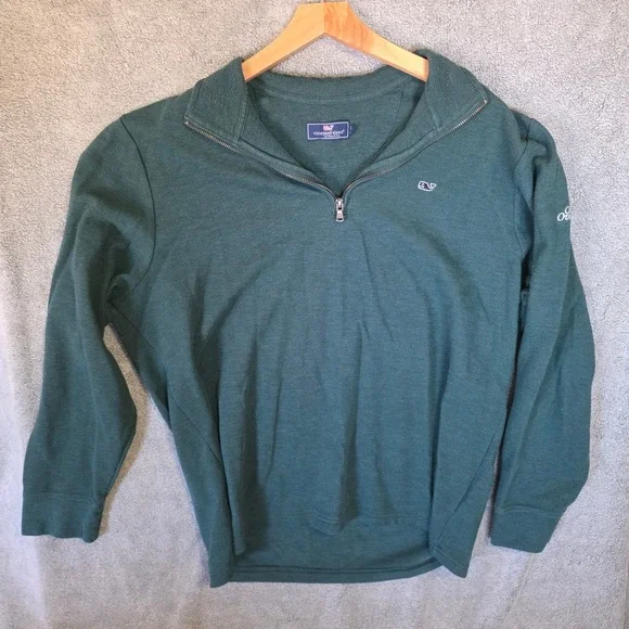 Vineyard Vines Mens XXL Green Quarter Zip Pullover Old Overton Logo Sweater