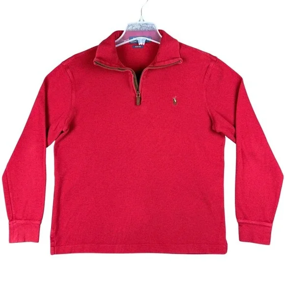 Polo Ralph Lauren Men's Size M Red Estate Rib Pony‎ Cotton 1/4 Pullover Sweater