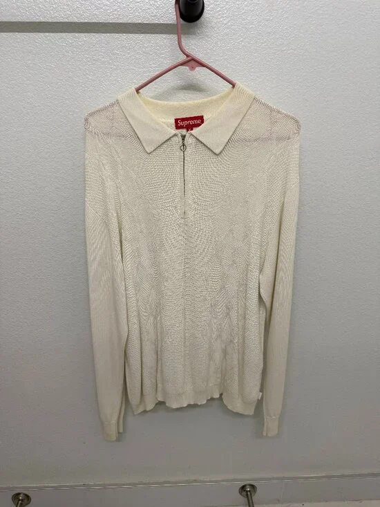 Supreme Cable Knit Half-Zip Polo Sweater Cream Medium