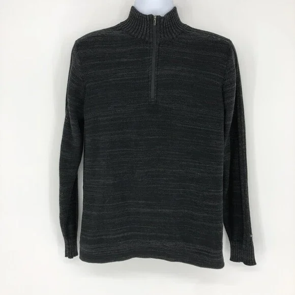 Columbia Men's 1/4 Zip Pop Over Cotton Grey Black Knit Sweater Size Medium