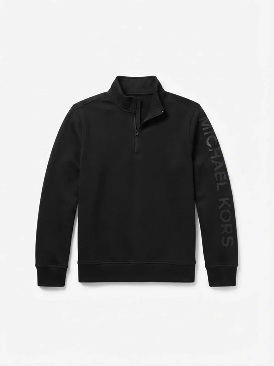 Michael Kors Men's Black 1/4 Zip Pullover Sweatshirt Logo Sleeve Size M Basic