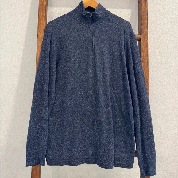 J. Crew Men's Heather Navy Zip-Up Mock Neck Sweater