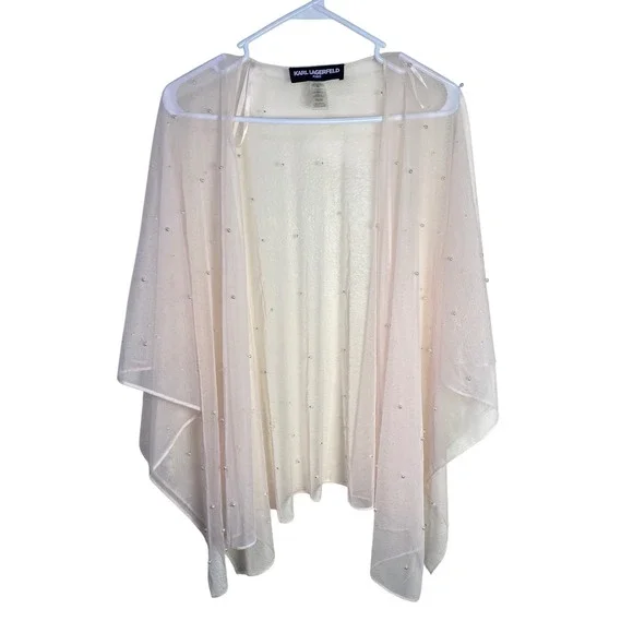 Karl Lagerfeld Paris Sheer Mesh Pearl Embellished Shrug Kimono Balletcore OS