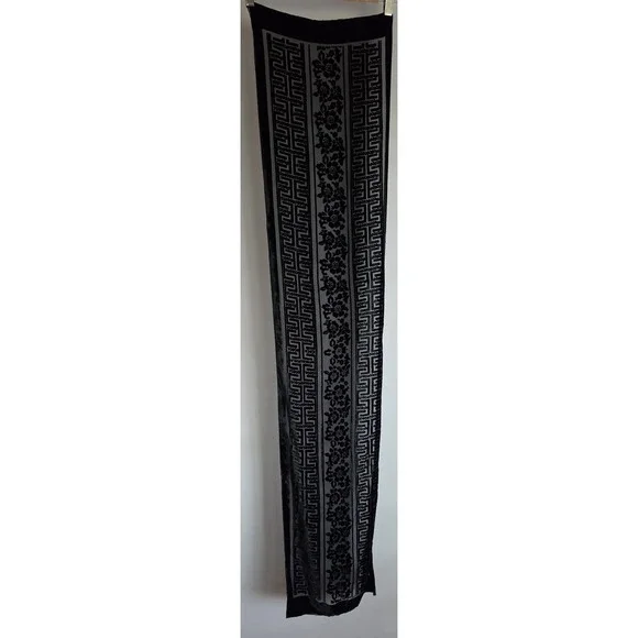 Women's Black Floral‎ Geometrical Rectangle Velvet Sheer Scarf 56 Inch Long Wrap