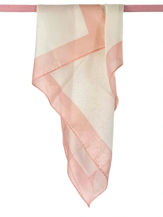 SILK SCARF Sheer Cream Pink Border 17” Square