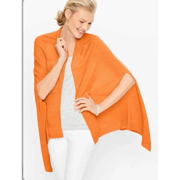 TALBOTS Linen Ruana Wrap M/L Orange NEW Lightweight Cape Wrap Shawl Colorful