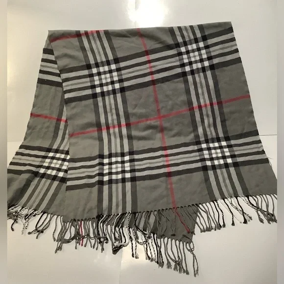 Elegant cashmere viscose Gray and Red Plaid Women's Scarf