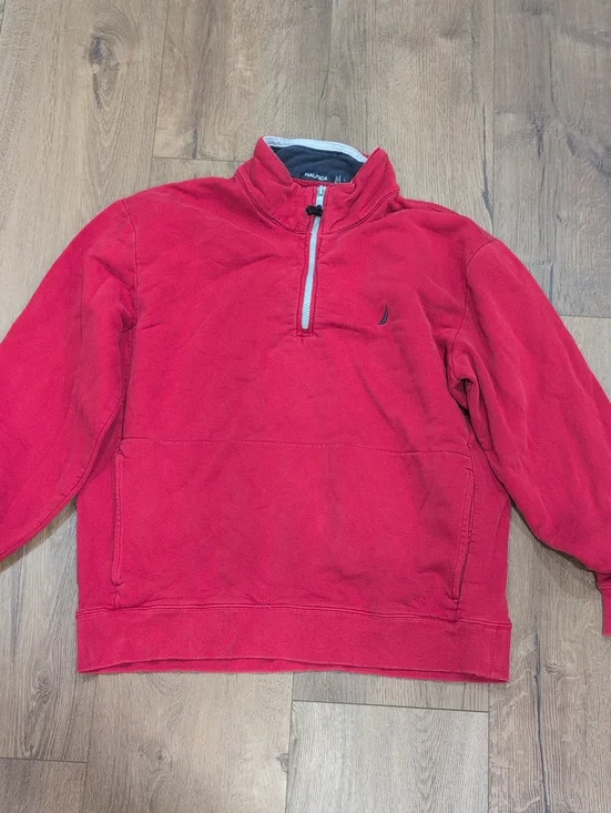 Nautica Men’s Red Half-Zip Pullover Sweater with Contrast Trim
