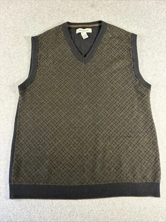 Pronto-Uomo Men's Merino 50% Wool Knit Sweater Vest Brown V-Neck Ribbed M