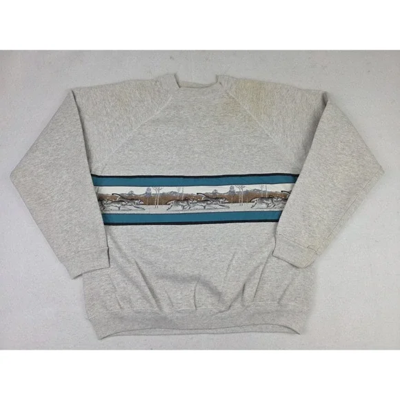 Vintage Nature Running Wolves Snow Mountains Crewneck Sweatshirt Size XL *READ*