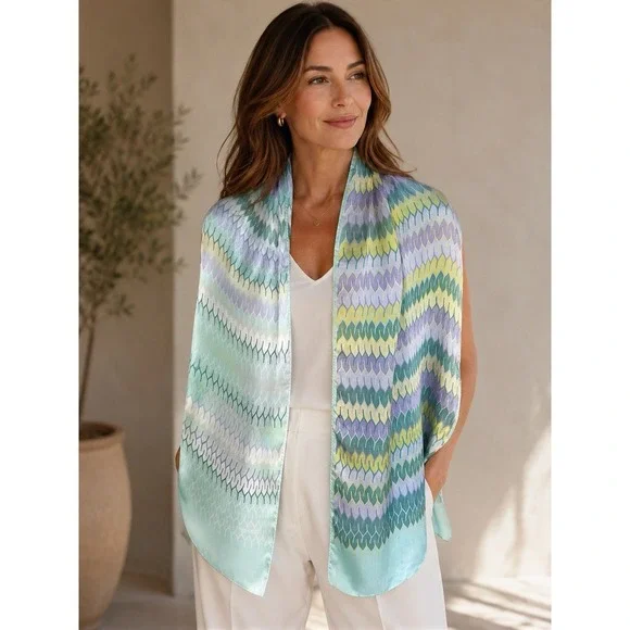 Missoni Rectangle Pastel Blue Green Silk Scarf Italy 16
