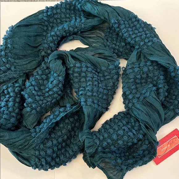 Teal Fashion Scarf NEW knubby and sheer layers fun texture