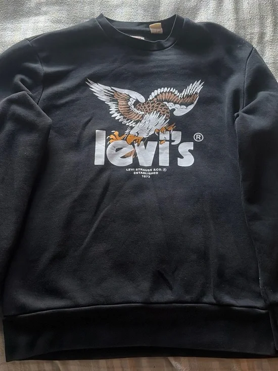 Levi's Black Crewneck Sweatshirt with White and Brown Eagle Graphic