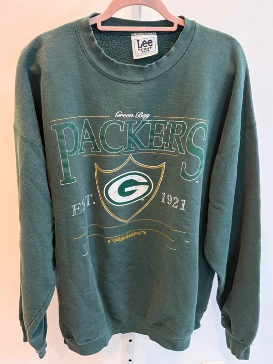 Vintage Lee Green Packers Graphic Crewneck Sweatshirt NFL Football Size XXL