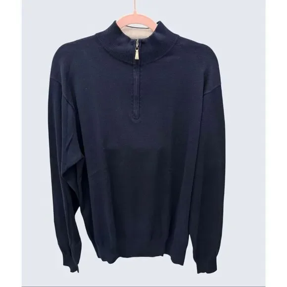 Peter Millar Navy 1/4 Zip Pullover Sweater Men's Medium MS14S12 Cotton Cashmere