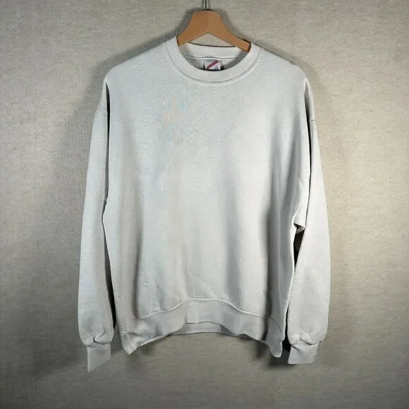 Vtg Jerzees Blank Crewneck Sweatshirt Mens Large White Casual Basic USA Made