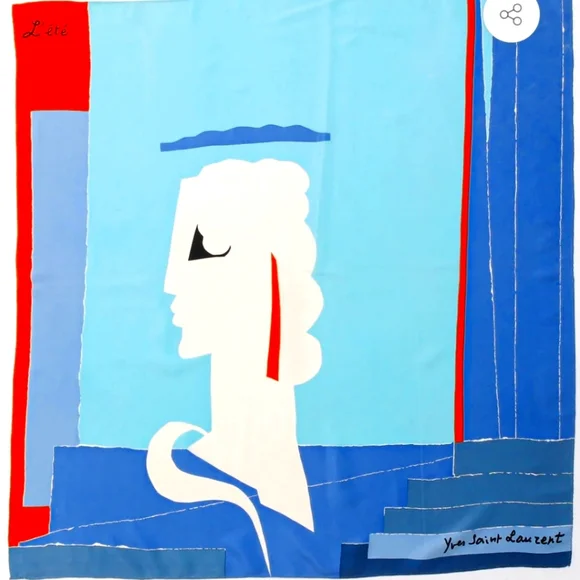 Yves Saint Laurent Blue White Red Graphic Silk Scarf