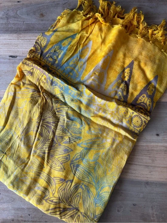 Yellow Printed Tassel Scarf / Wrap / Sarong