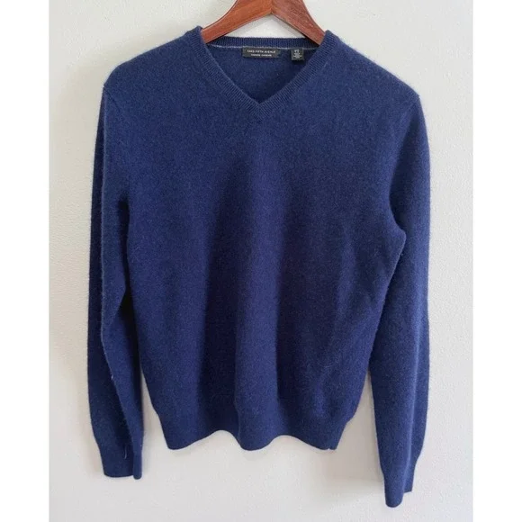 Saks‎ Fifth Avenue Mens Navy Blue 100% Cashmere V-Neck Sweater Size Large
