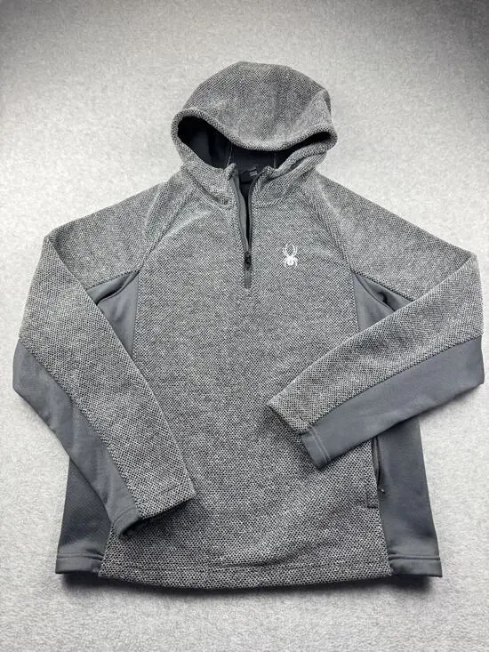 Spyder 1/4 Zip Gray Black Pullover Hooded Sweater Jacket - Men Size M