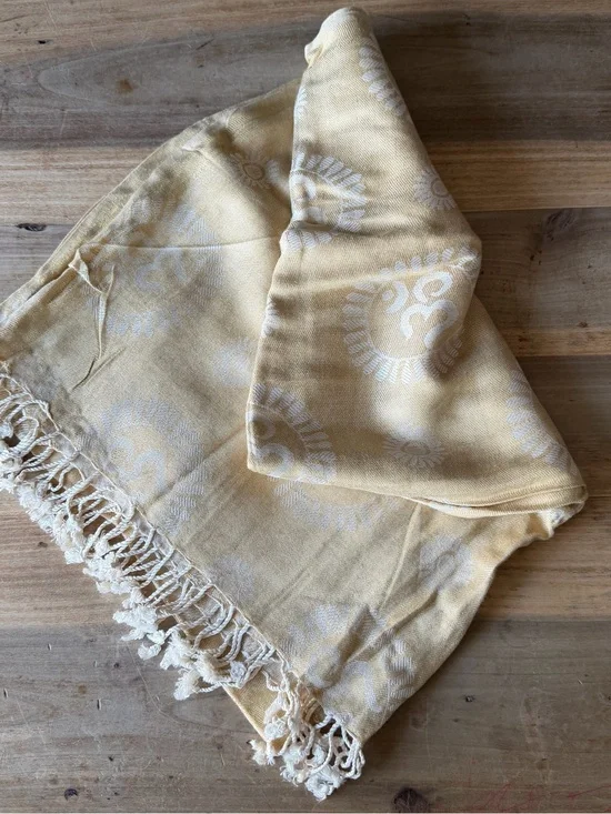 Cream Om Yoga or Meditation Scarf Shawl Wrap