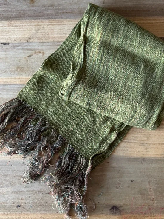 Handwoven Olive Green Fringe Scarf